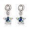 Rack Plating Alloy European Dangle Charms, with Rhinestone, Large Hole Pendants, Cadmium Free & Nickel Free & Lead Free, Platinum, Star, Indicolite, 24mm, Hole: 5mm, Star: 14.5x11.5x2mm