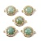 Natural Green Aventurine Faceted Connector Charms, Brass Micro Pave Clear Cubic Zirconia Flat Round Gems Links, Golden, Rack Plating, 21x16x7mm, Hole: 1.6mm