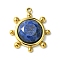 Faceted Natural Lapis Lazuli Pendants, Granulated Flat Round Charms, with Ion Plating(IP) 304 Stainless Steel Settings, Real 14K Gold Plated, 19.5x17x4.5~6mm, Hole: 1.5mm