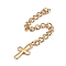 304 Stainless Steel Chain Extender, Curb Chain, with 202 Stainless Steel Charms, Cross, Golden, 63~68mm, Link: 3.7x3x0.5mm, Cross: 11.8x7x0.6mm