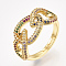 Adjustable Brass Micro Pave Cubic Zirconia Finger Rings, Cadmium Free & Lead Free, Oval and Teardrop, Golden, Size 8, 18mm