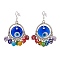 Handmade Evil Eye Lampwork Dangle  Earrings, with 304 Stainless Steel French Earring Hooks, Silver Plated Color, Colorful, 61mm, Pendant: 45x39x15mm, Pin: 0.7mm