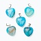 Natural Agate(Dyed & Heated)  Pendants, with Platinum Brass Loops, Heart, 18~19x15~15.5x7~10mm, Hole: 6x2.5~3mm