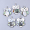 Shell Pendants, with Brass Findings, Owl, Platinum, Seashell Color, 48~50x40~41x4~5mm, Hole: 6x4mm