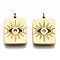 304 Stainless Steel Pendants, with Jump Rings and Rhinestone, Rectangle with Eye, Real 14K Gold Plated, 15.5x11x1mm, Jump Ring: 2.7x0.4mm, 1.9mm inner diameter
