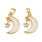 Brass Micro Pave Cubic Zirconia Pendants, Cadmium Free & Lead Free, with Acrylic, Moon with Star Charms, Real 18K Gold Plated, 16x10x2mm, Hole: 5x2.5mm