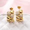 Brass Micro Pave Clear Cubic Zirconia Stud Earrings, Heart, Cadmium Free & Lead Free, Rack Plating, Long-Lasting Plated, Golden, 19x25x10.5mm