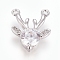 Christmas Brass Micro Pave Cubic Zirconia Pendants, Long-Lasting Plated, Elk Christmas Reindeer/Stag, Clear, Real Platinum Plated, 12.5x12x3.5mm, Hole: 1mm