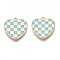 Alloy Enamel Pendants, Cadmium Free & Nickel Free & Lead Free, Light Gold, Heart with Plaid, Sky Blue, 17x17x1.5mm, Hole: 1.6mm