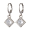 Rhombus Clear Cubic Zirconia with 304 Stainless Steel Hoop Earrings for Women, Stainless Steel Color, 26.7x11.4mm