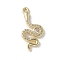 Brass Micro Pave Clear Cubic Zirconia Pendants, Cadmium Free & Nickel Free & Lead Free, Snake Charms, Real 14K Gold Plated, 24.5x11.5x2.5mm, Hole: 1.5mm