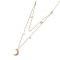 304 Stainless Steel Double Layer Necklaces, with Cable Chains and Round Beads, Star with Moon, Golden, 17.8 inch(45.2cm)