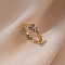 Clover Brass Pave Cubic Zirconia Finger Rings, Adjustable Rings for Women, Golden, Inner Diameter: 16~19mm