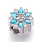 304 Stainless Steel European Beads, Large Hole Beads, with Rhinestone, Flower, Deep Sky Blue, Stainless Steel Color, 11x7.5mm, Hole: 4mm