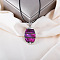 Oval Alloy Pave Dyed Natural Shell Pendant Necklaces, Black Waxed Cord Necklaces for Women, Platinum, Magenta, 17.72~18.9 inch(45~48cm)