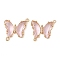 Brass Pave Faceted Glass Connector Charms, Cadmium Free & Nickel Free & Lead Free, Golden Tone Butterfly Links, Lavender, 20x22x5mm, Hole: 1.2mm