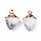 Natural Howlite Pendants, with Light Gold Plated Iron Findings, Faceted, Kite Charm, 18.5x11.5~12x6mm, Hole: 1.6mm