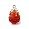 Rhinestone Clay Brass Pendants, Lead Free & Cadmium Free, Rack Plating, Platinum, 15.5x8.5mm, Hole: 1.6mm