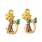 304 Stainless Steel Enamel Pendants, Cat & Flower Charms, Ion Plating(IP), Golden, Yellow, 20x11x2.5mm, Hole: 1.6mm