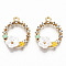 Alloy Enamel Pendants, with Crystal Rhinestone and Resin, Cadmium Free & Lead Free, Ring with Flower & Butterfly, Light Gold, White, 22x17.5x4.5mm, Hole: 1.6mm