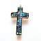 Brass Enamel Pendants, with Freshwater Shell and Micro Pave Cubic Zirconia, Cross, Golden, Black, 24.5x13x3mm, Hole: 1.2mm