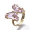 Adjustable Brass Glass Finger Rings, with Clear Cubic Zirconia, Butterfly, Golden, Thistle, Size 7, Inner Diameter: 17mm