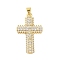 Rack Plating Brass Micro Pave Cubic Zirconia Pendants, Cadmium Free & Lead Free, Long-Lasting Plated, Cross, Real 18K Gold Plated, White, 32x20x4mm, Hole: 4x3mm