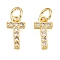 Brass Micro Pave Clear Cubic Zirconia Charms, Cadmium Free & Nickel Free & Lead Free, with Jump Rings, Real 18K Gold Plated, Letter, Letter T, 11~12x5.5~9x2.5mm, Hole: 3mm