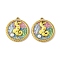 304 Stainless Steel Pendants, Round, with Enamel and Pearl, Real 18K Gold Plated, Ion Plating(IP), Sea Horse, 26x23.5x5mm, Hole: 1.4mm