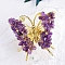 Raw Natural Amethyst Chip Mineral Specimen Display Decorations, with Butterfly Metal Holder, for Home Desktop Feng Shui Ornament, 65x75mm