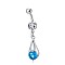 Piercing Jewelry, Brass Cubic Zirconia Navel Ring, Navel Ring Belly Rings, with 304 Stainless Steel Bar, Lead Free & Cadmium Free, teardrop, Platinum, Deep Sky Blue, 38x11.5mm, Bar Length: 3/8