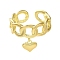 Open Brass Rings, Real 18K Gold Plated, Heart Charms, Real 18K Gold Plated, Inner Diameter: US Size 7 1/4(17.5mm)