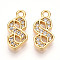 Brass Micro Pave Cubic Zirconia Charms, Number 8, Real 18K Gold Plated, 13~14x4.5~8x2mm, Hole: 1.5mm