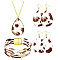 Cow Print Imitation Leather Teardrop Pendant Necklace & Dangle Earrings & Multi-Strand Bracelet, Golden Alloy Jewelry Set for Women, Sienna, 850mm, 78x37mm, 80x39mm, 192mm In Diameter