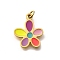 304 Stainless Steel Enamel Charms, with Jump Ring, Flower Charm, Real 18K Gold Plated, Ion Plating(IP), Colorful, 14.5x12x1mm, Hole: 3mm