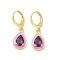 Teardrop Real 18K Gold Plated Brass Dangle Leverback Earrings, with Enamel and Glass, Purple, 29x10mm