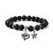 Natural Lava Rock Round Beaded Stretch Bracelets, with Tibetan Style Alloy Heart Charms, Inner Diameter: 2 inch(5cm)