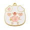 Alloy Enamel Pendants, Long-Lasting Plated, Golden, Pig with Flower, White, 27x24x1mm, Hole: 1.8mm