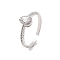 Clear Cubic Zirconia Teardrop Open Cuff Ring, Brass Jewelry for Women, Cadmium Free & Lead Free, Platinum, US Size 7 1/4(17.5mm)