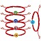 5Pcs 5 Colors Flat Round with Evil Eye Braided Bead Bracelets Set, Red Lucky Adjustable Bracelets for Women, Mixed Color, Inner Diameter: 2-1/2~4-1/8 inch(6.5~10.5cm), 1pc/color