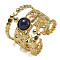 Natural Lapis Lazuli Finger Rings, 304 Stainless Steel Multi-layer Open Cuff Rings, Real 18K Gold Plated, 19.5mm, Adjustable