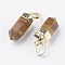 Natural Tiger Eye Pointed Pendants, with Brass Findings, Bullet, Golden, 19~21x7mm, Hole: 4x6mm