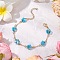 Brass Cable Chains Beads Bracelets for Women, Plum, with Electroplate Glass Beads & 304 Stainless Steel Findings, Cyan, 7 inch(17.7cm)