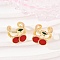 Brass Enamel Cuff Earrings, Cherry, Golden, 11x12.5mm