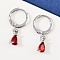Brass Micro Pave Cubic Zirconia Teardrop Hoop Earrings, Platinum, Red, 22x5mm