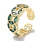 Brass Micro Pave Cubic Zirconia Cuff Rings, Long-Lasting Plated, Coin, Golden, Inner Diameter: 16.8mm