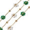 304 Stainless Steel Flower Link Chains, with Glass & ABS Plastic Pearl, Rack Plating, Long-Lasting Plated, Ion Plating(IP), Soldered, with Spool, Real 18K Gold Plated, Sea Green, 1.7x1.3x0.6mm