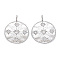 Brass Micro Pave Clear Cubic Zirconia Pendants, Nickel Free, Textured, Flat Round with Star, Real Platinum Plated, 20x15.5x1.5mm, Hole: 2mm