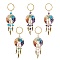Natural & Synthetic Mixed Stone Keychain, with Iron Split Key Rings, Alloy Wing Charms and Mixed Gemstone Tree of Life Linking Rings, 11.2cm