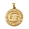 304 Stainless Steel Pendants, Ion Plating(IP), Flat Round with Constellation, Golden, Cancer, 28x25x2.5mm, Hole: 4.5x3.5mm